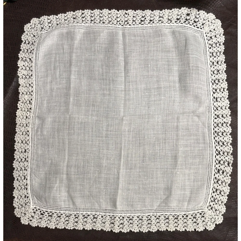 Vintage White Cotton Handkerchief With Crochet Lace Edge 12